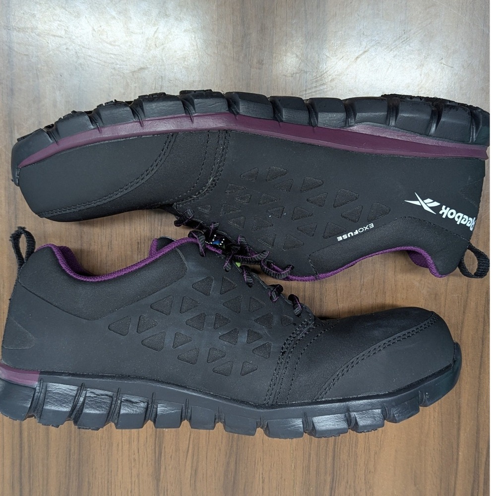 Reebok Work Exofuse Sublite Womens Black Purple Safety Toe Shoes RB492 Size 11M